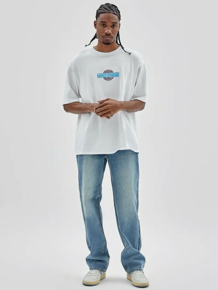 Men GUESS TShirts and Tanks GUESS Originals Eco Sunset Logo Tee Pure White