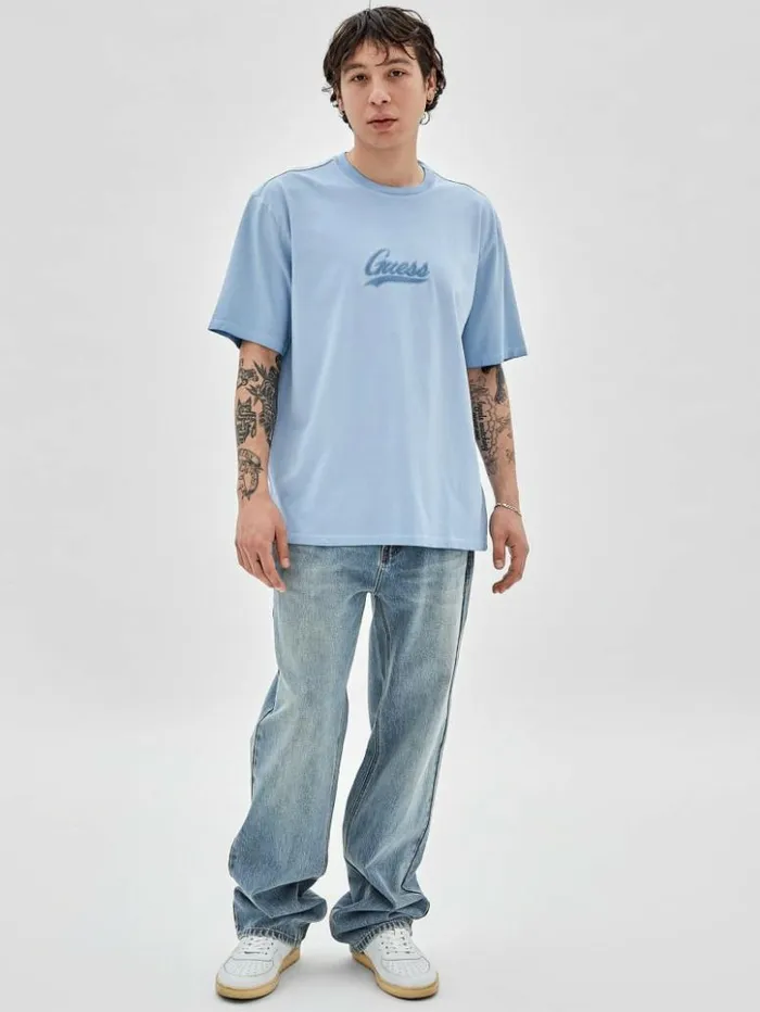 Men GUESS TShirts and Tanks GUESS Originals Icon Logo Tee Faint Blue Multi