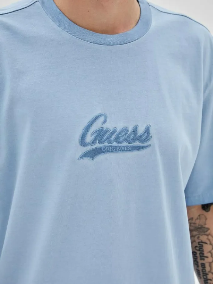 Men GUESS TShirts and Tanks GUESS Originals Icon Logo Tee Faint Blue Multi