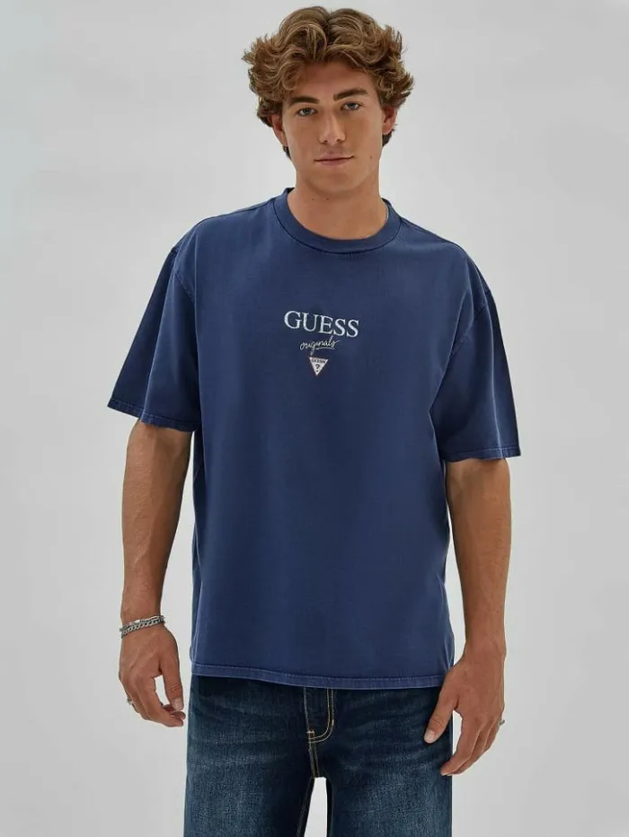 Men GUESS TShirts and Tanks GUESS Originals Printed Baker Logo Tee Cave Blue Multi Men GUESS TShirts and Tanks GUESS Originals Printed Baker Logo Tee Cave Blue Multi