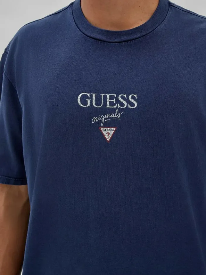 Men GUESS TShirts and Tanks GUESS Originals Printed Baker Logo Tee Cave Blue Multi Men GUESS TShirts and Tanks GUESS Originals Printed Baker Logo Tee Cave Blue Multi