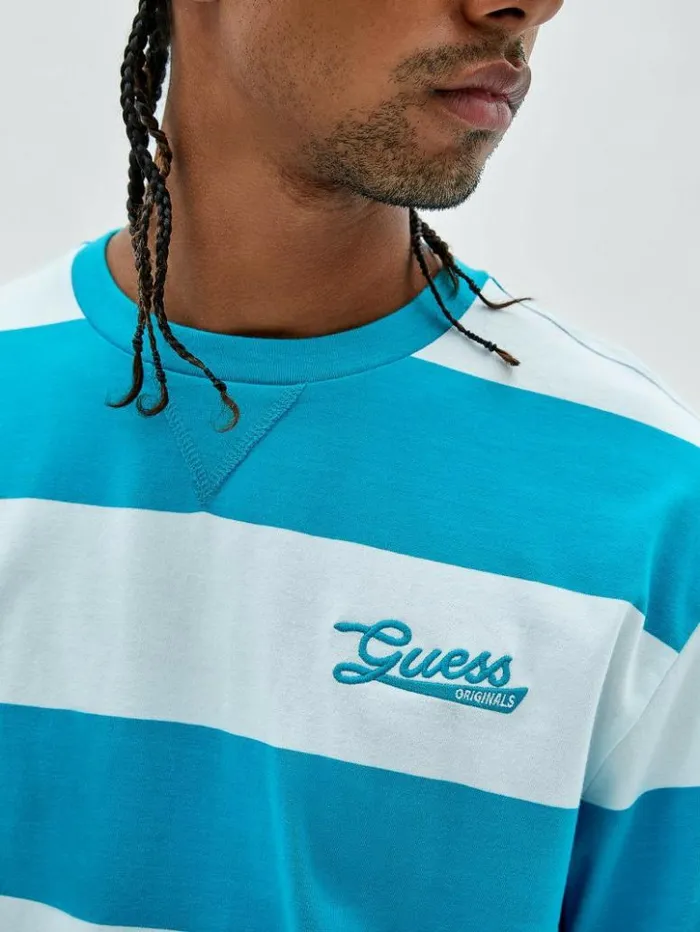 Men GUESS TShirts and Tanks GUESS Originals Striped Tee Blue Toulouse Multi