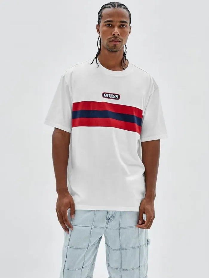 Men GUESS TShirts and Tanks GUESS Originals Varsity Striped Tee Pure White Multi Men GUESS TShirts and Tanks GUESS Originals Varsity Striped Tee Pure White Multi