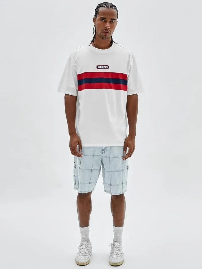 Men GUESS TShirts and Tanks GUESS Originals Varsity Striped Tee Pure White Multi Men GUESS TShirts and Tanks GUESS Originals Varsity Striped Tee Pure White Multi