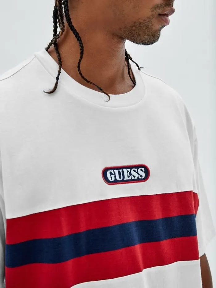 Men GUESS TShirts and Tanks GUESS Originals Varsity Striped Tee Pure White Multi Men GUESS TShirts and Tanks GUESS Originals Varsity Striped Tee Pure White Multi