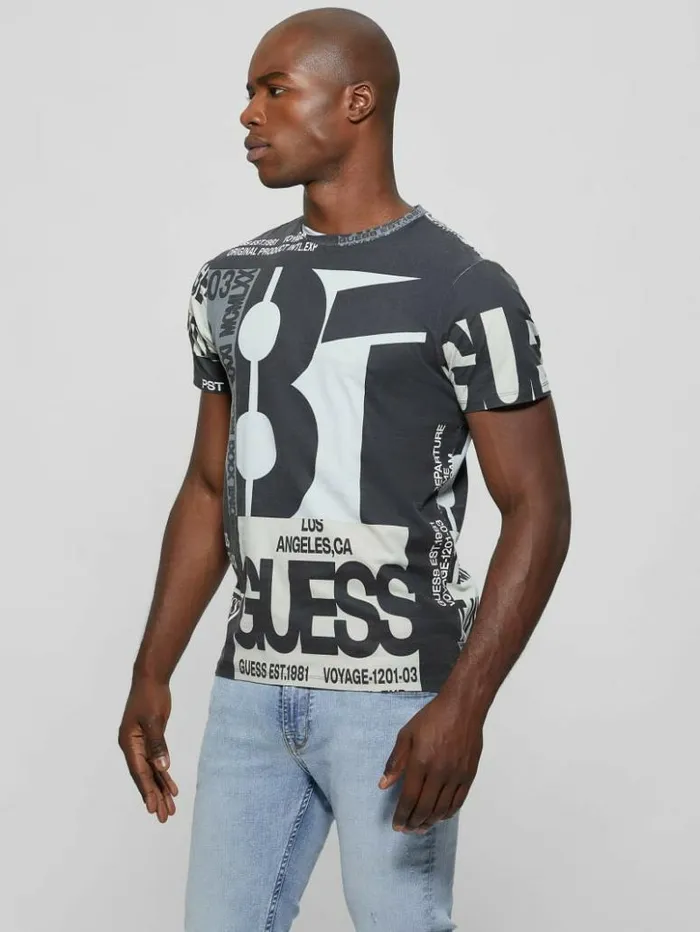 Men GUESS TShirts and Tanks GUESS Signature Tee Jet Black Multi