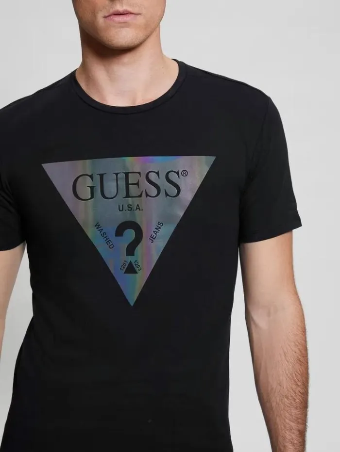 Men GUESS TShirts and Tanks Iridescent Logo Graphic Tee Jet Black