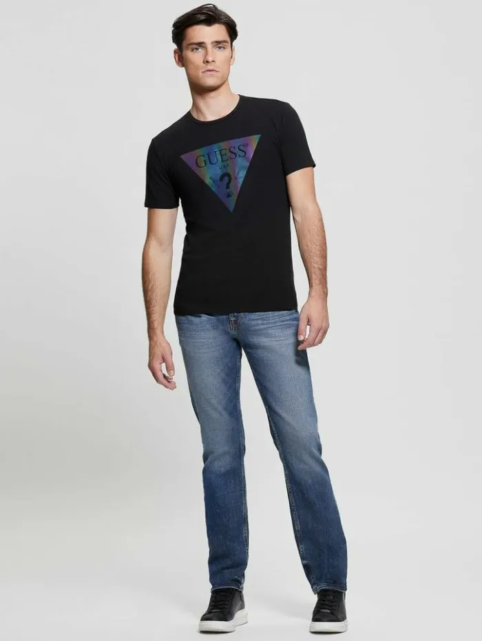 Men GUESS TShirts and Tanks Iridescent Logo Graphic Tee Jet Black