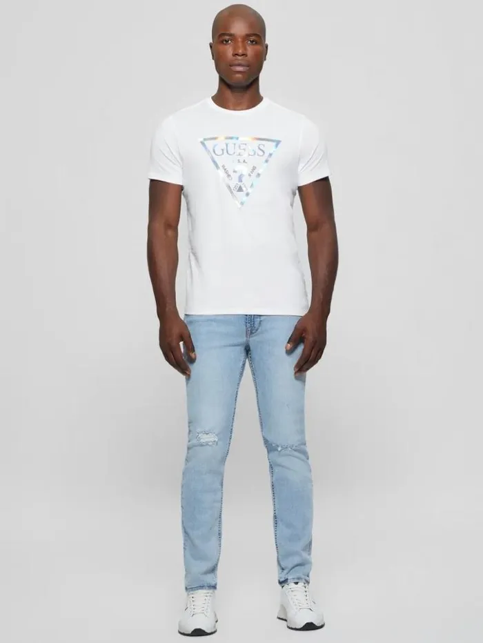 Men GUESS TShirts and Tanks Iridescent Signature Tee Pure White