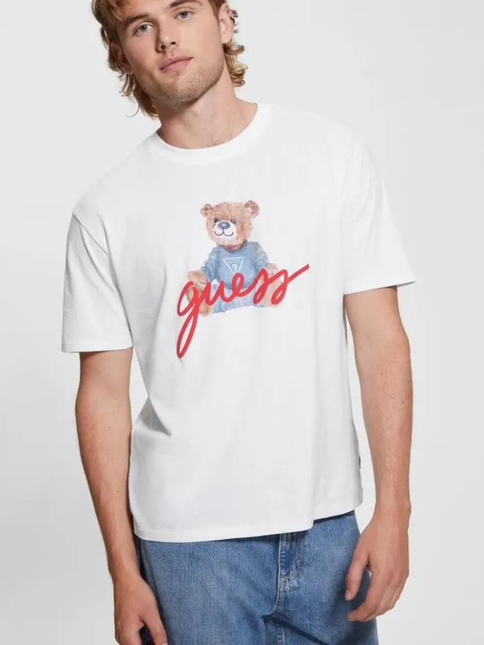 Men GUESS TShirts and Tanks Logo Bear Tee Pure White