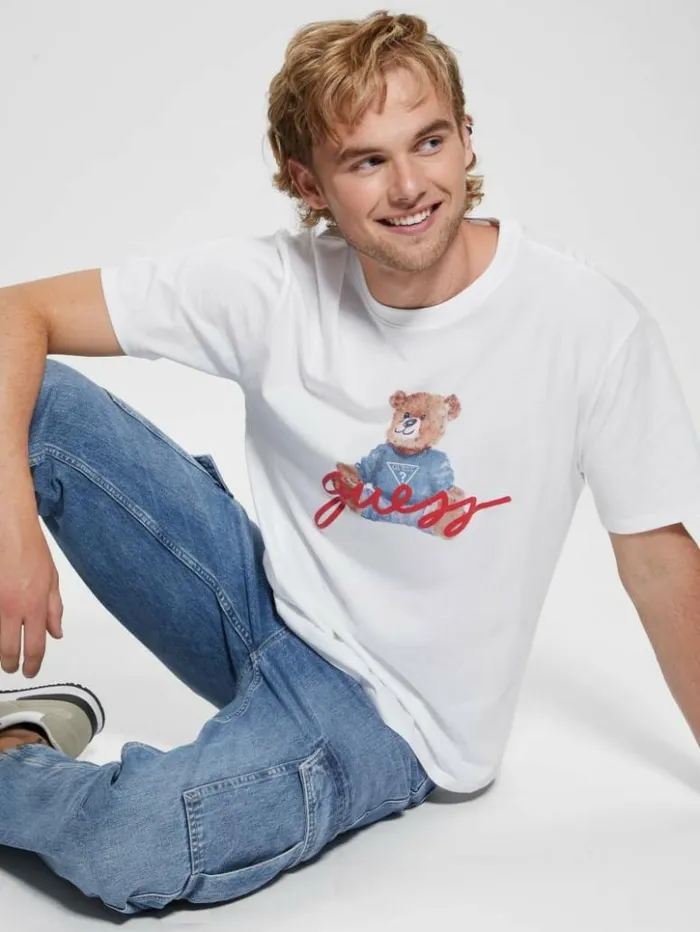 Men GUESS TShirts and Tanks Logo Bear Tee Pure White