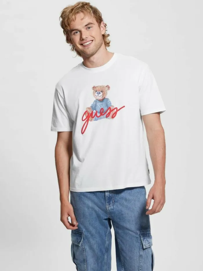 Men GUESS TShirts and Tanks Logo Bear Tee Pure White