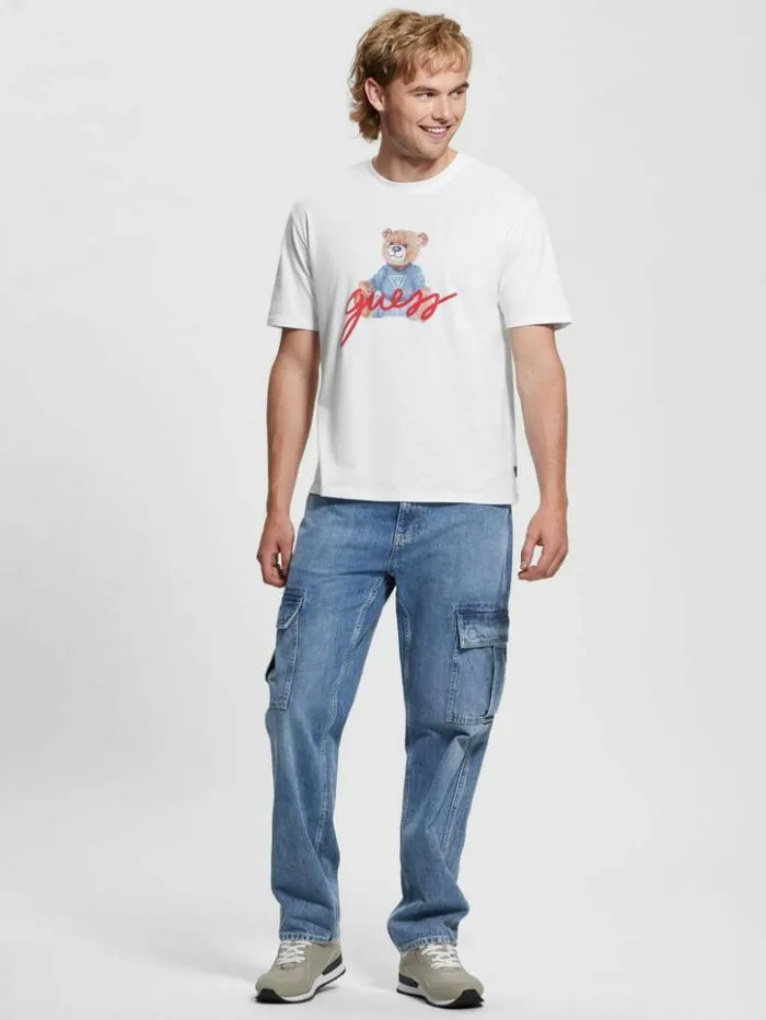 Men GUESS TShirts and Tanks Logo Bear Tee Pure White