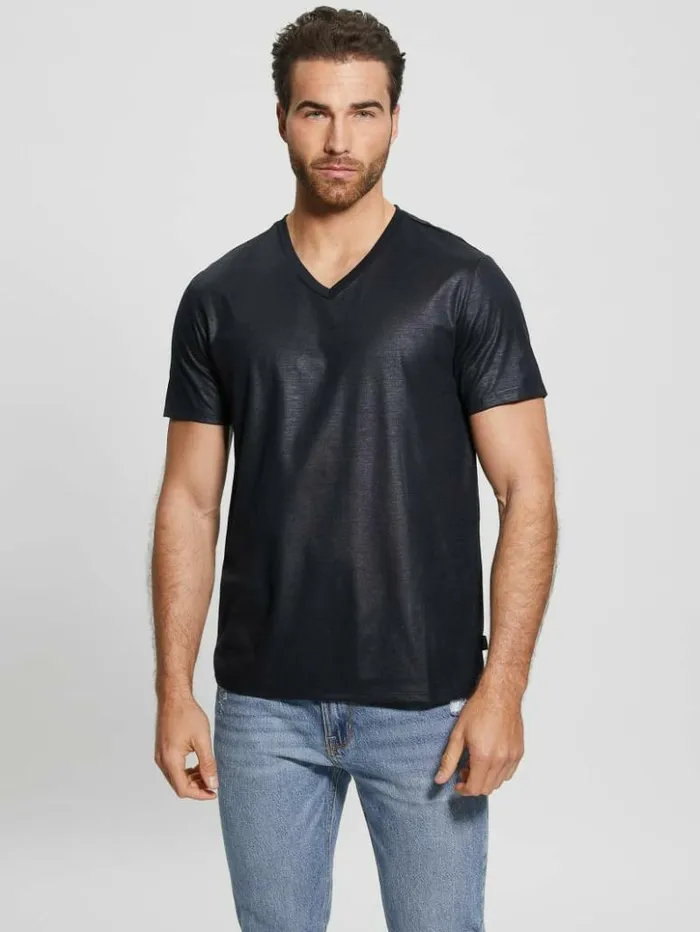 Men GUESS TShirts and Tanks Mason Yoke VNeck Tee Bleu lgant