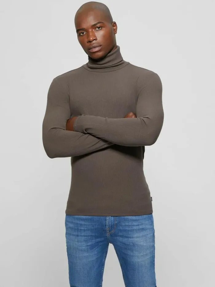 Men GUESS TShirts and Tanks Mateo Turtleneck Tee Chocolate Brownie