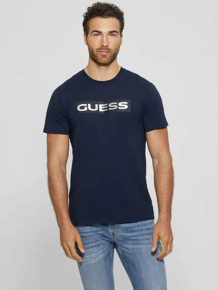 Men GUESS TShirts and Tanks Metallic Signature Tee Bleu lgant