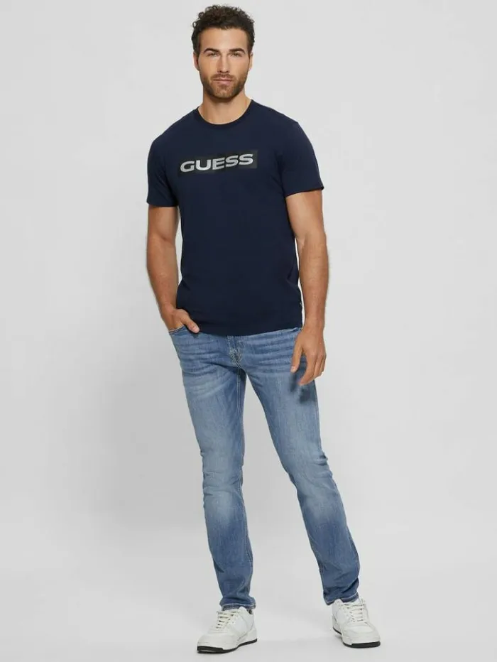 Men GUESS TShirts and Tanks Metallic Signature Tee Bleu lgant
