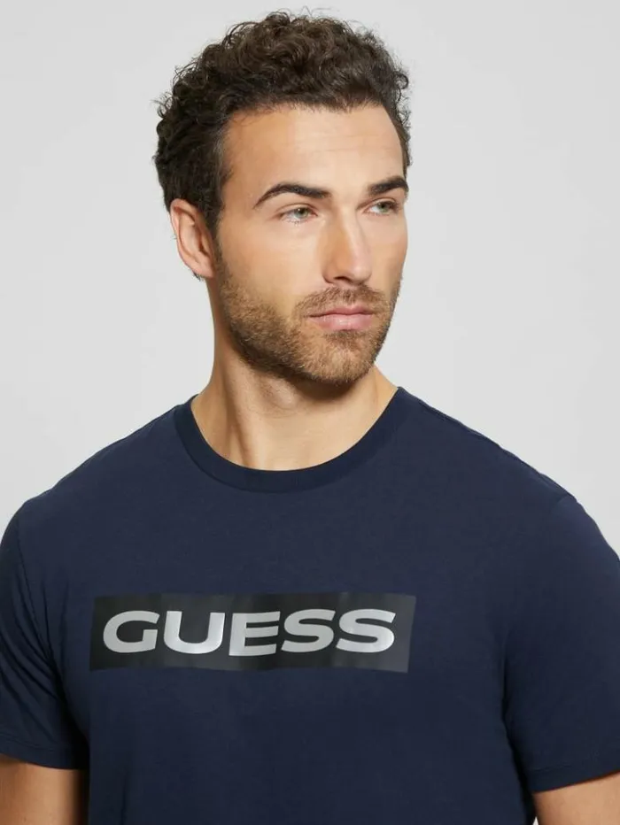 Men GUESS TShirts and Tanks Metallic Signature Tee Bleu lgant