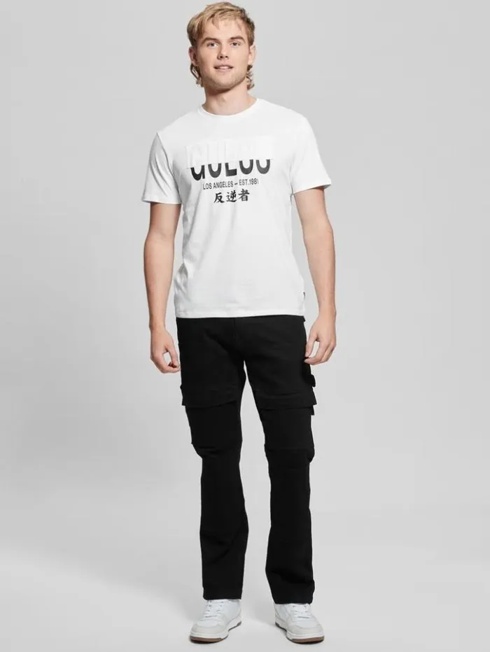 Men GUESS TShirts and Tanks Signature Split Applique Tee Pure White