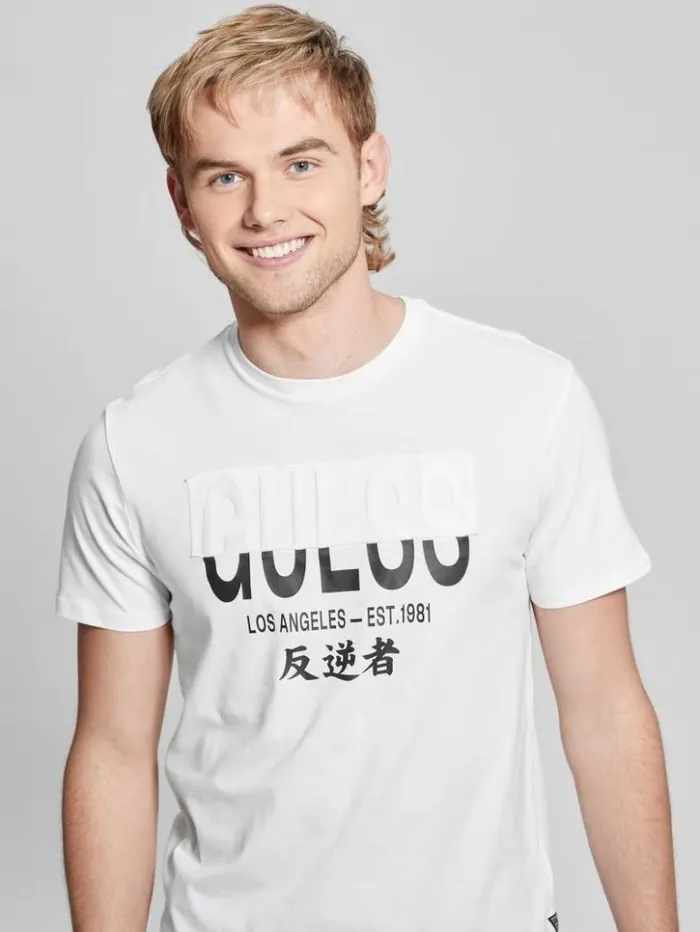 Men GUESS TShirts and Tanks Signature Split Applique Tee Pure White