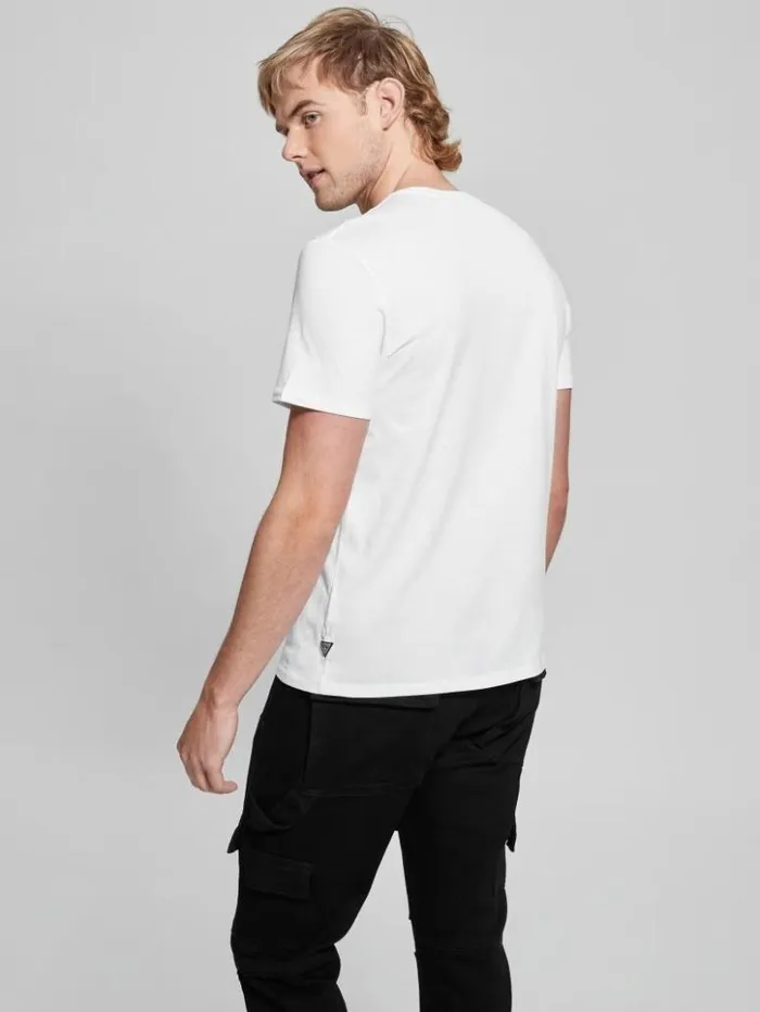 Men GUESS TShirts and Tanks Signature Split Applique Tee Pure White