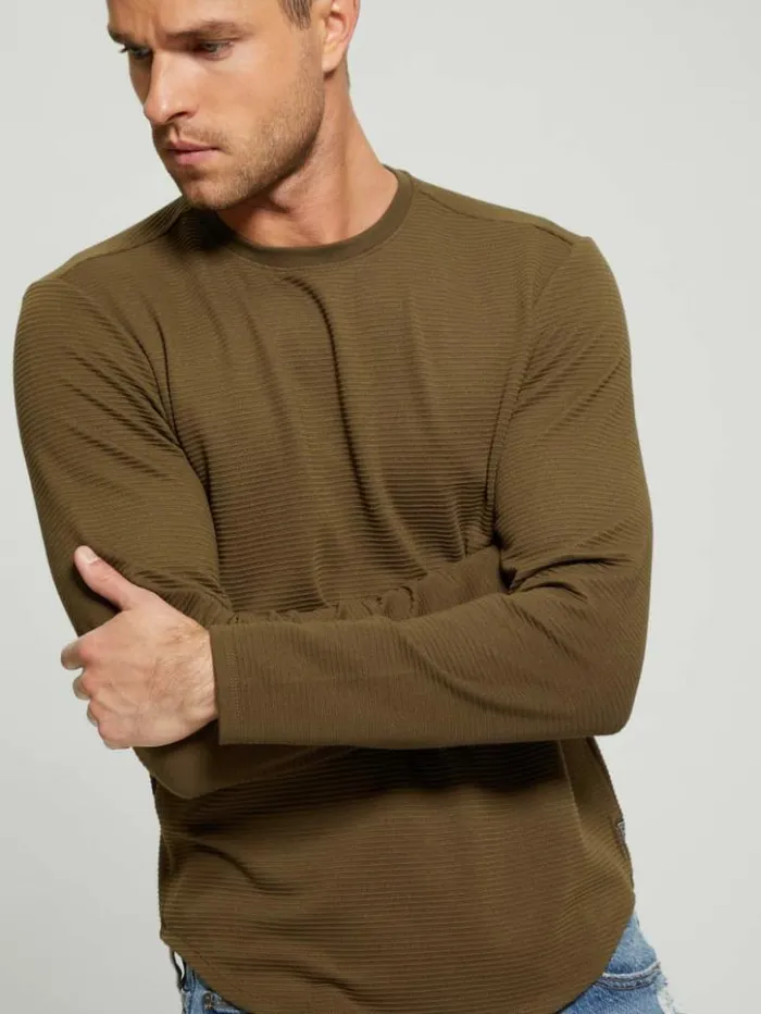 Men GUESS TShirts and Tanks Textured Longsleeve Tee Arsenal Green