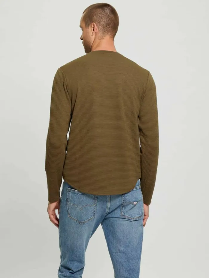 Men GUESS TShirts and Tanks Textured Longsleeve Tee Arsenal Green