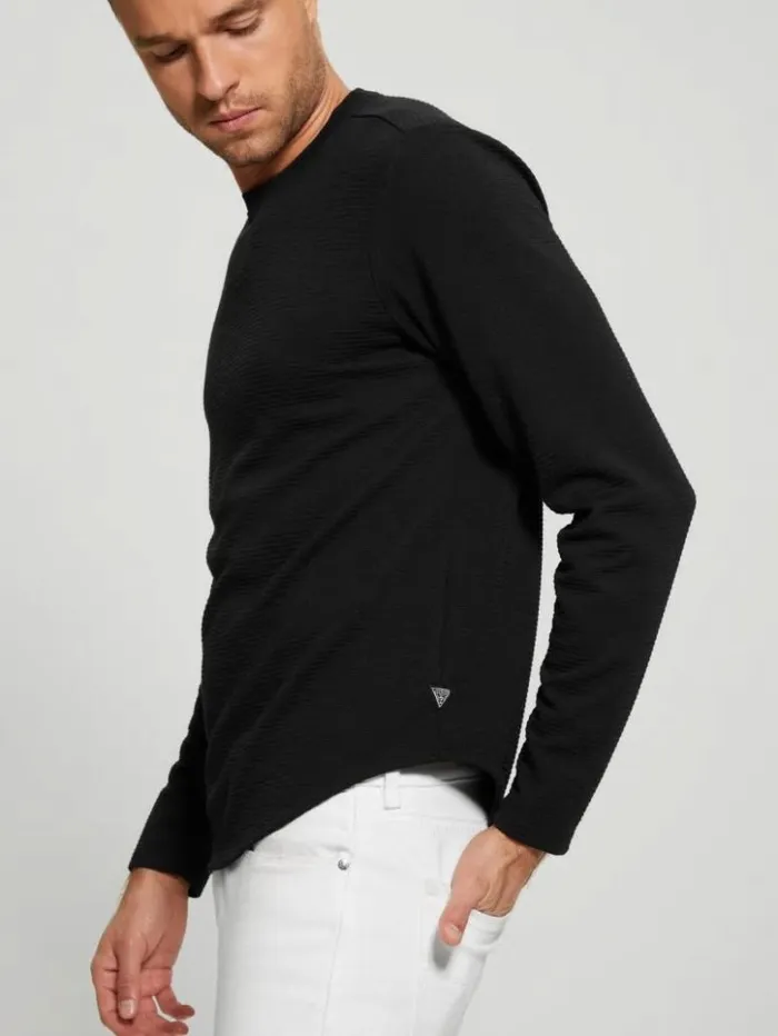Men GUESS TShirts and Tanks Textured Longsleeve Tee Black