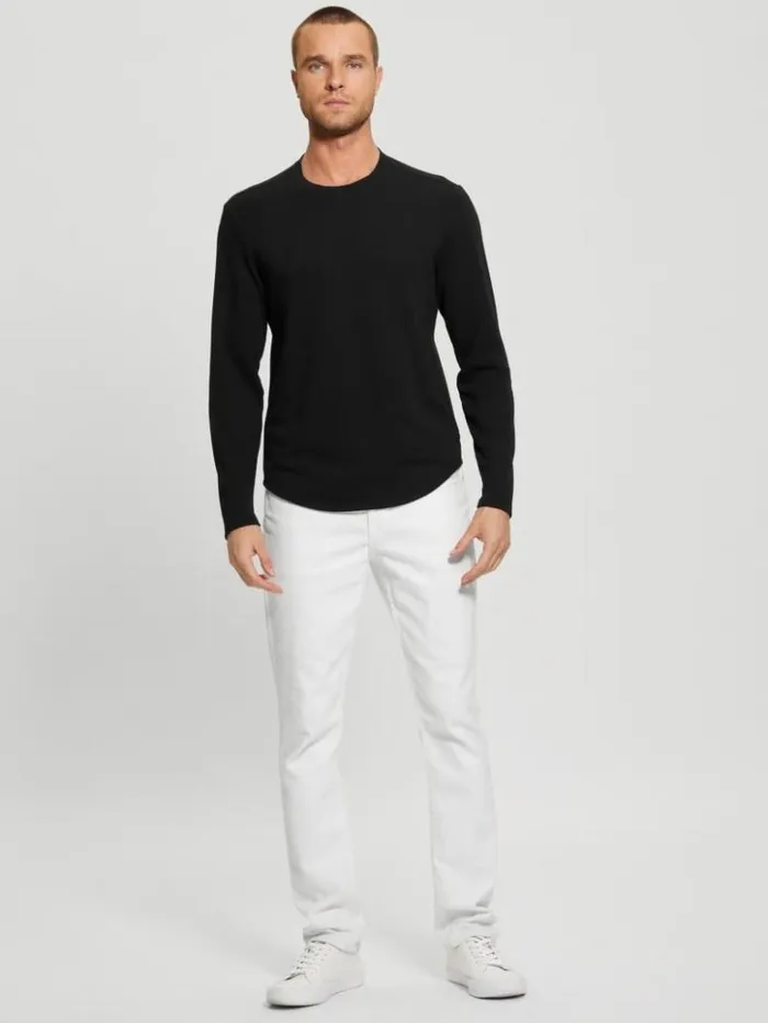 Men GUESS TShirts and Tanks Textured Longsleeve Tee Black