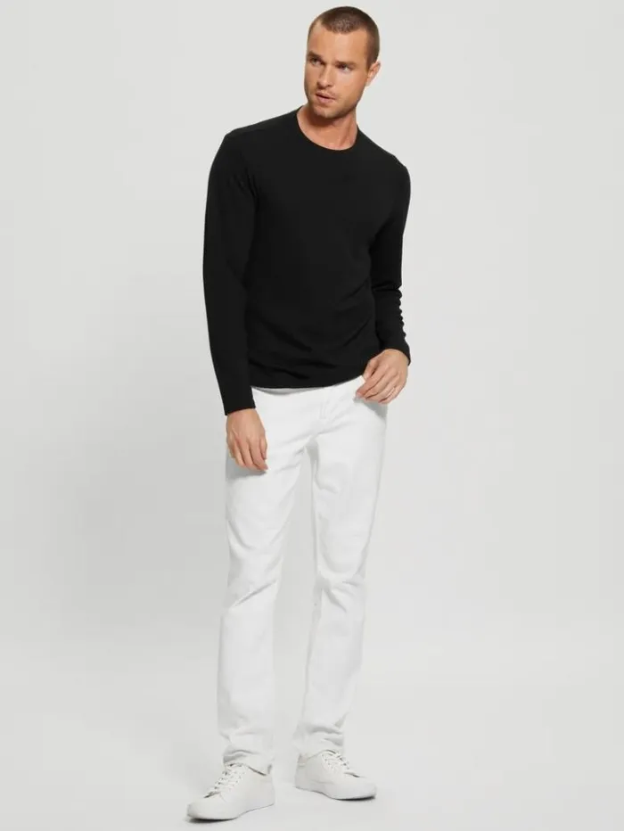 Men GUESS TShirts and Tanks Textured Longsleeve Tee Black