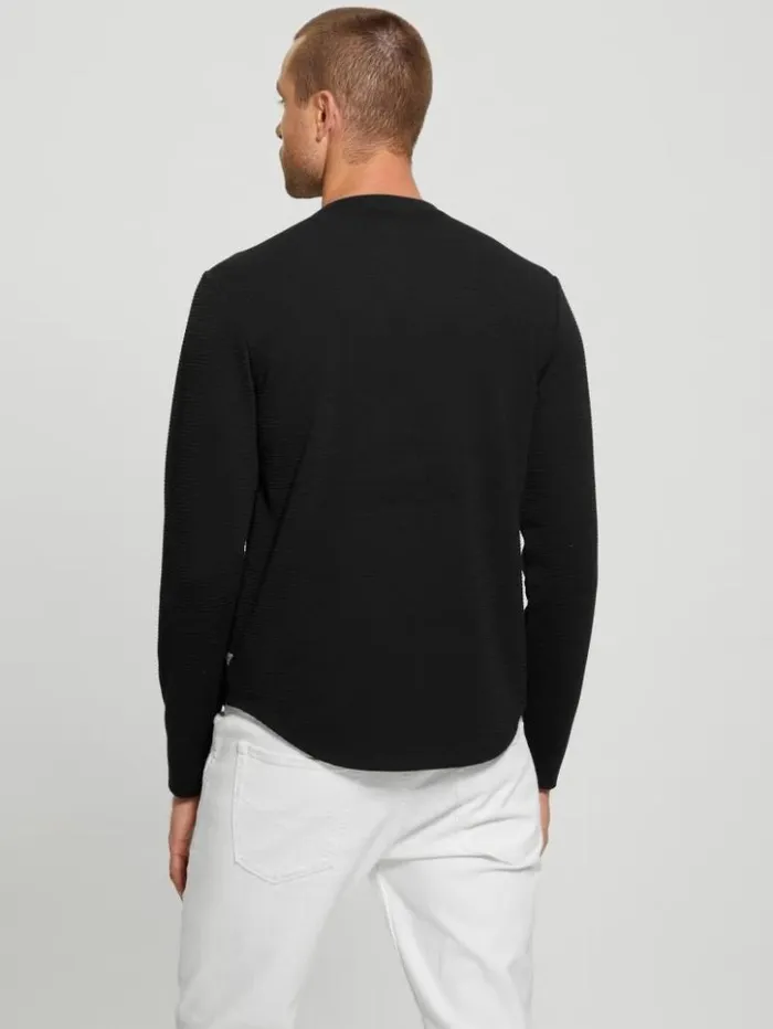 Men GUESS TShirts and Tanks Textured Longsleeve Tee Black