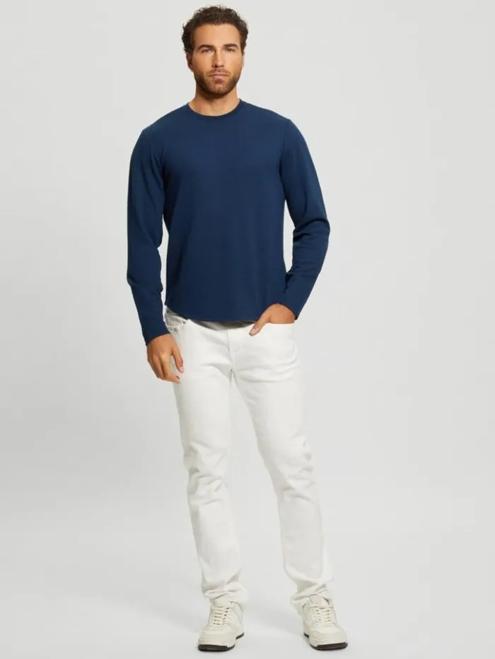 Men GUESS TShirts and Tanks Textured Longsleeve Tee Silk Blue