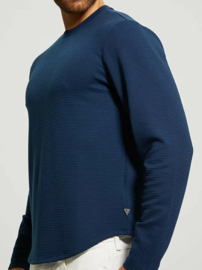 Men GUESS TShirts and Tanks Textured Longsleeve Tee Silk Blue