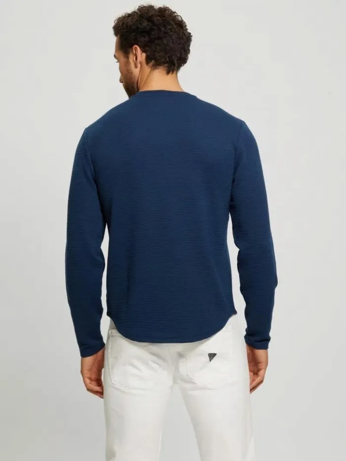 Men GUESS TShirts and Tanks Textured Longsleeve Tee Silk Blue