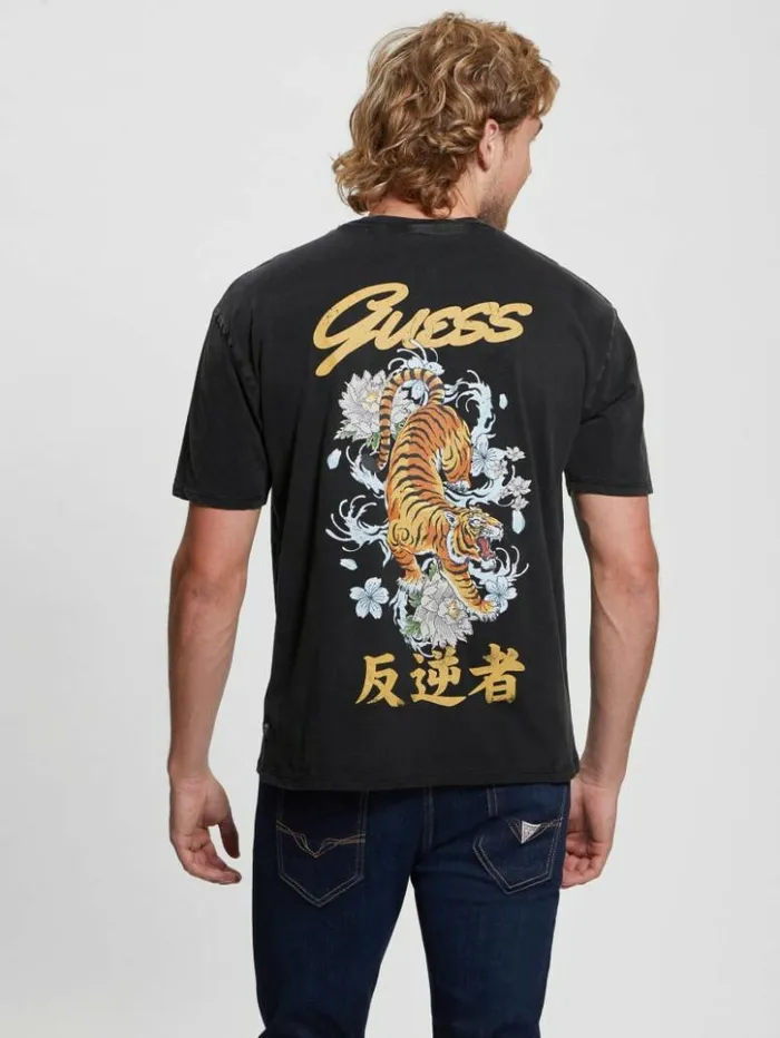Men GUESS TShirts and Tanks Tiger Wave Tee Jet Black Multi