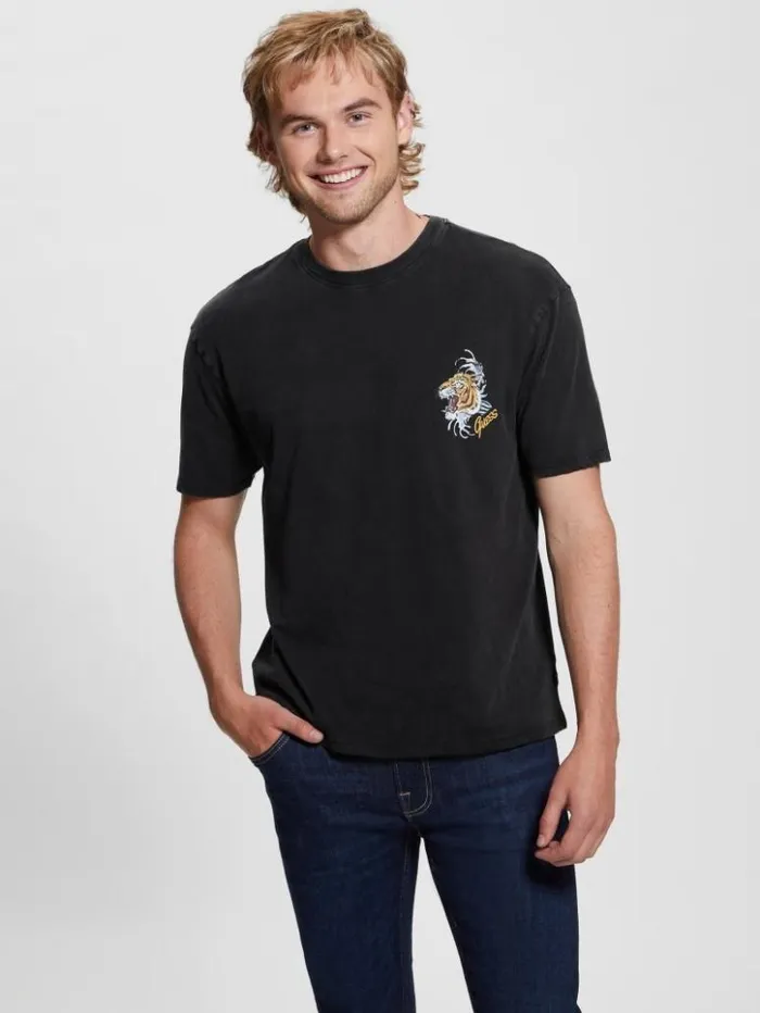 Men GUESS TShirts and Tanks Tiger Wave Tee Jet Black Multi