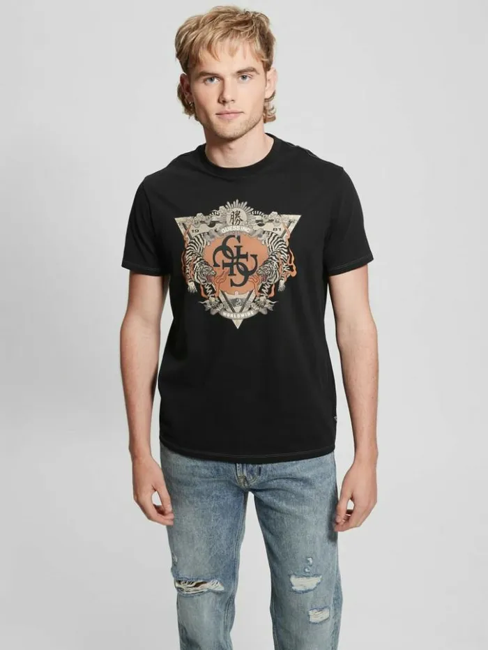 Men GUESS TShirts and Tanks TriTiger Emblem Tee Black