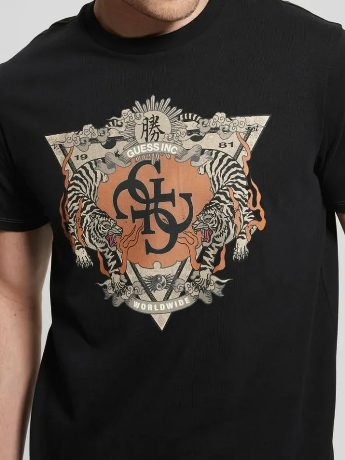 Men GUESS TShirts and Tanks TriTiger Emblem Tee Black