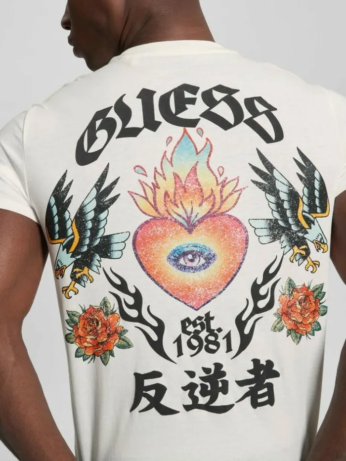 Men GUESS TShirts and Tanks Washed Print Tee White Alyssum Multi