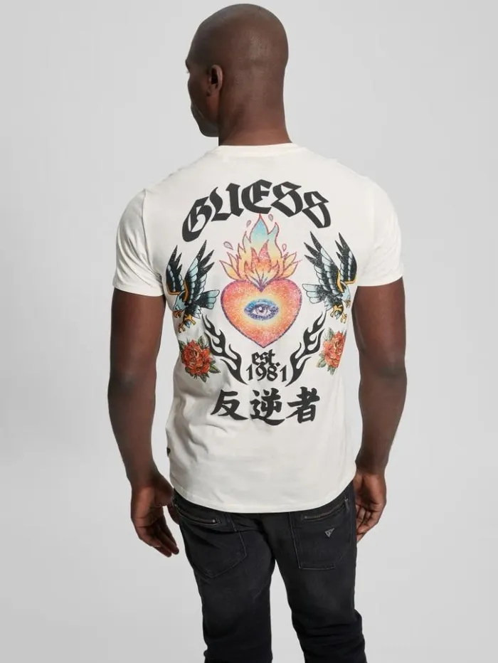 Men GUESS TShirts and Tanks Washed Print Tee White Alyssum Multi