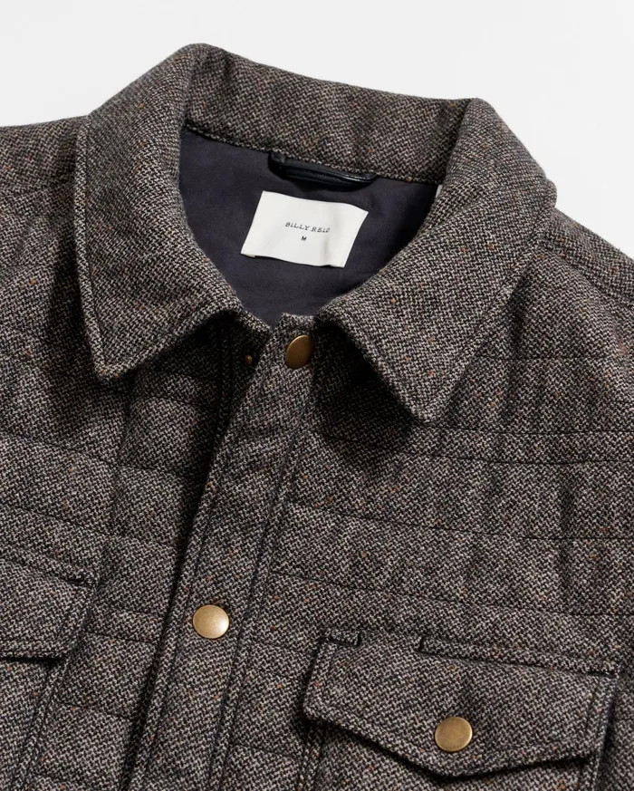 Men Jackets and Outerwear Billy Reid Tweed Theo Shirt Jacket Chocolate Tweed