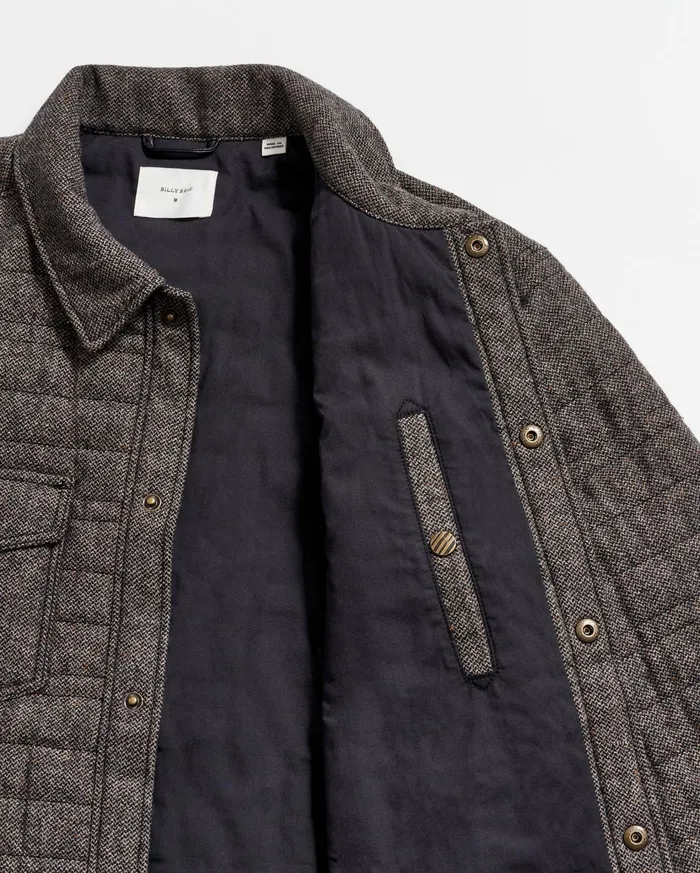 Men Jackets and Outerwear Billy Reid Tweed Theo Shirt Jacket Chocolate Tweed
