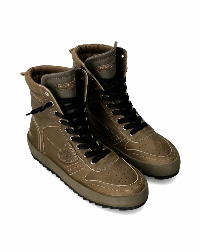 Men Nice Sneakers Khaki Green Shoes Paris Philippe Model Paris Hybrid