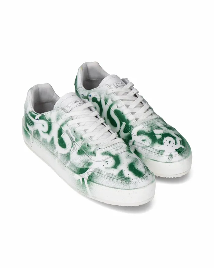 Men Nice Sneakers White Green Shoes Philippe Model Paris Street