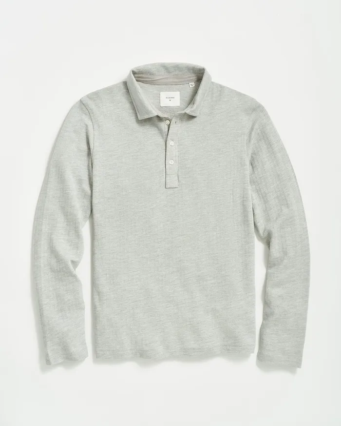 Men Polos Tees and Henleys Billy Reid LS Herringbone Polo Light Grey