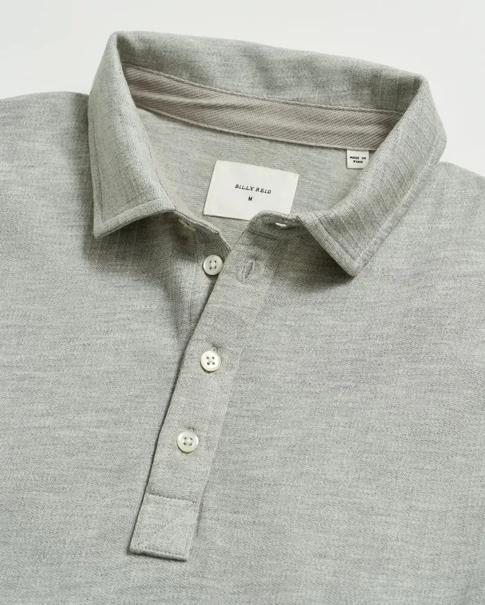 Men Polos Tees and Henleys Billy Reid LS Herringbone Polo Light Grey