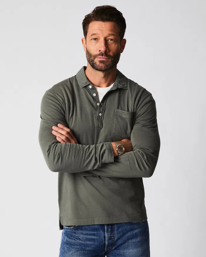Men Polos Tees and Henleys Billy Reid Long Sleeve Pensacola Polo Washed Grey