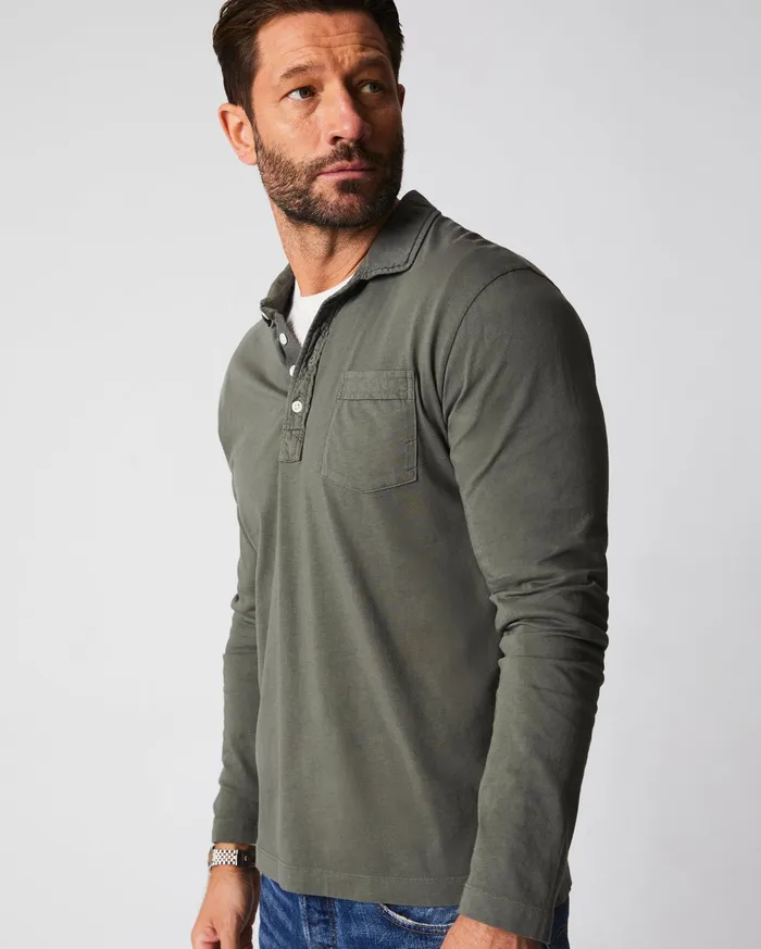 Men Polos Tees and Henleys Billy Reid Long Sleeve Pensacola Polo Washed Grey