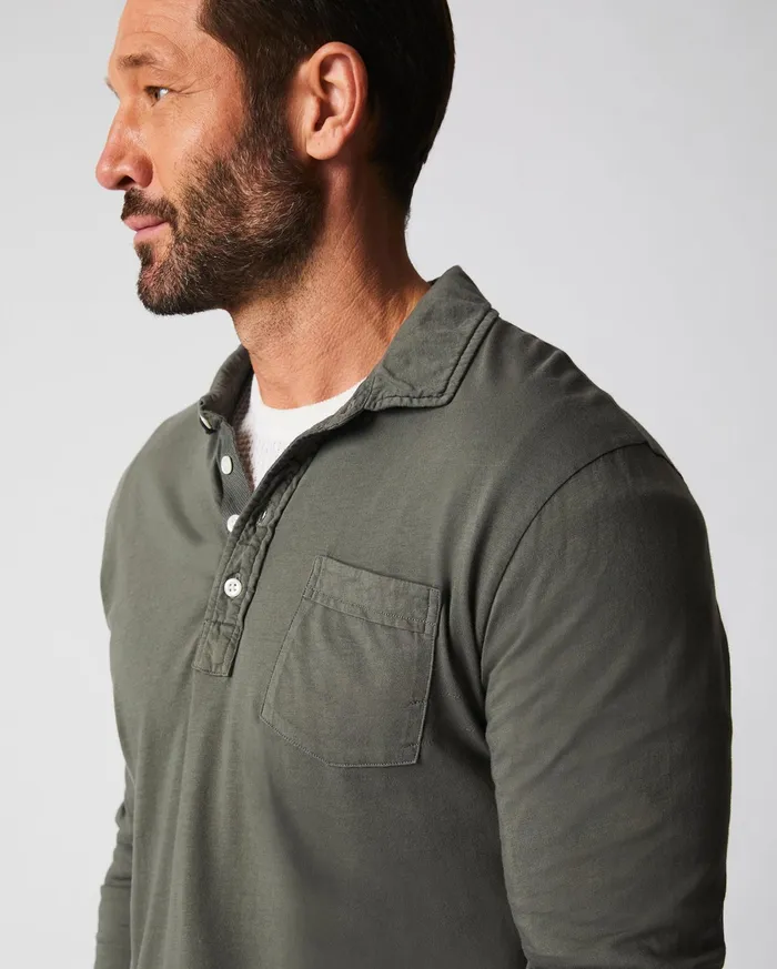 Men Polos Tees and Henleys Billy Reid Long Sleeve Pensacola Polo Washed Grey