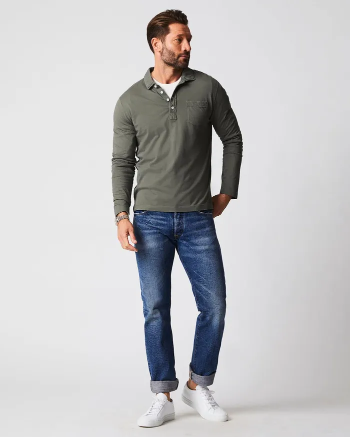 Men Polos Tees and Henleys Billy Reid Long Sleeve Pensacola Polo Washed Grey